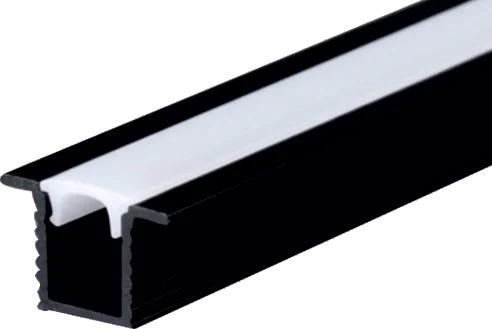 A black aluminium LED channel with a bright white diffuser strip recessed along its length
