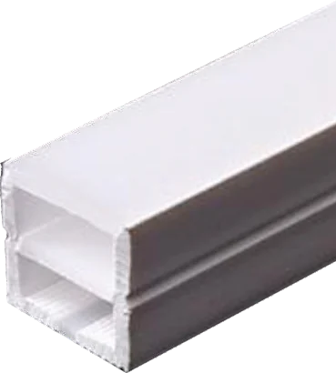A short length of square white silicone LED channel, its flexible body showing the internal cavity at the cut end